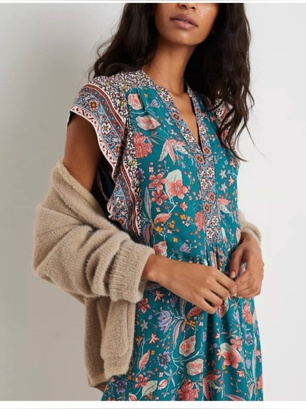Anthropologie Teal Floral Mini Dress